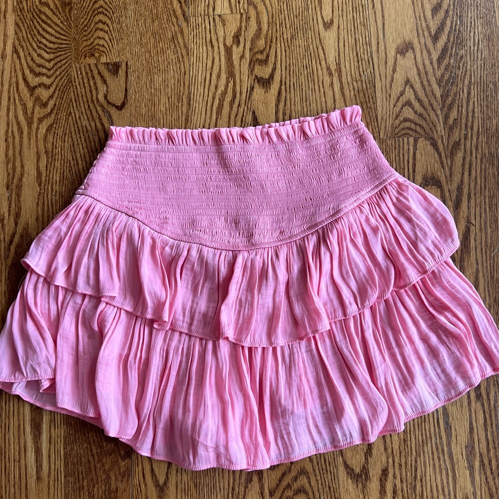 Pink ruffle mini skirt